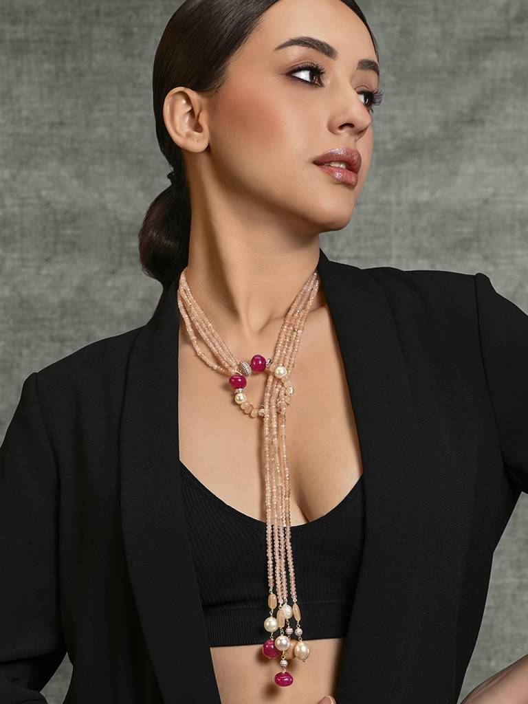 Pink Panache Beaded Scarf Necklace : JBRMR24NK12