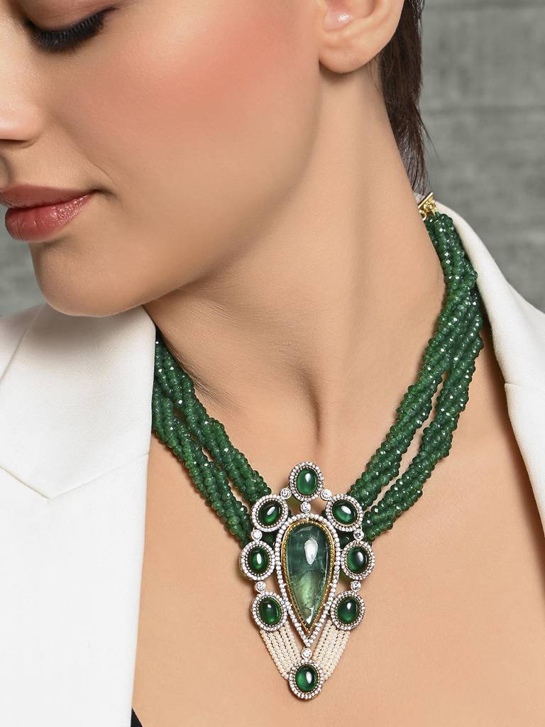 Green Beaded Necklace : JBRMR24NK14