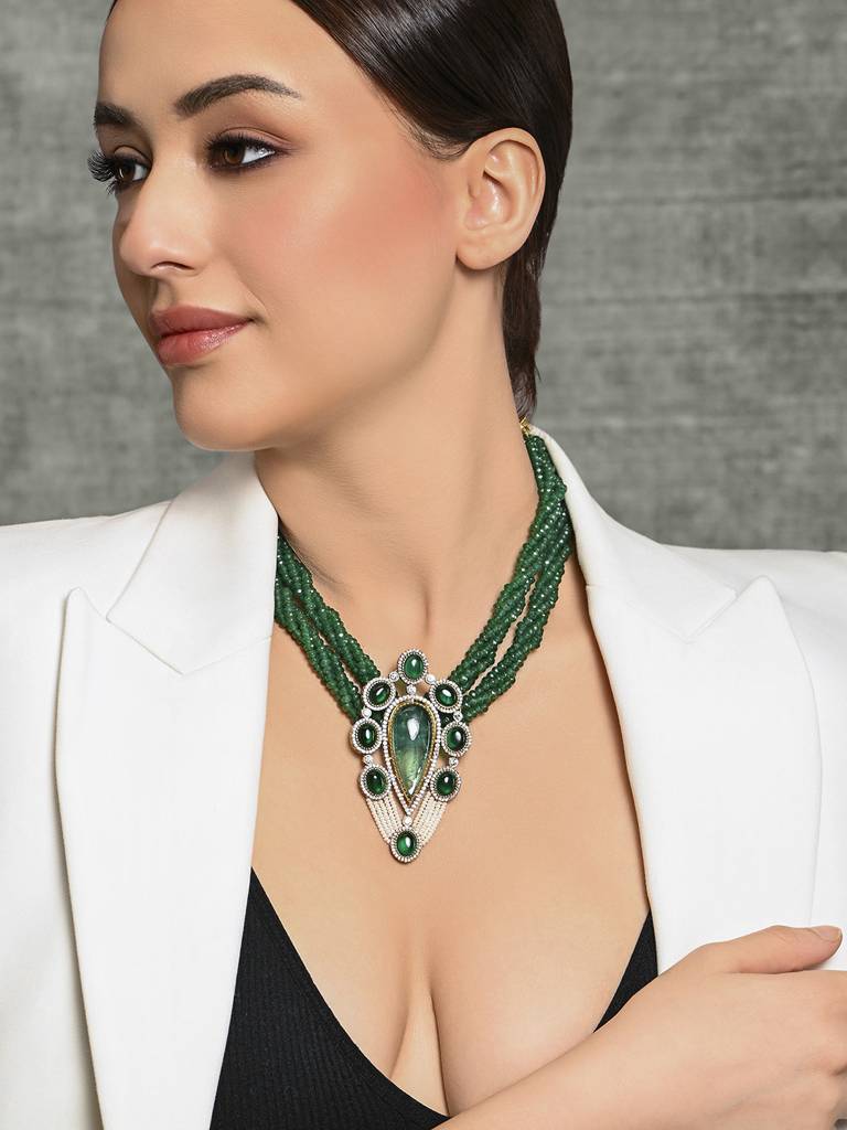 Green Beaded Necklace : JBRMR24NK14