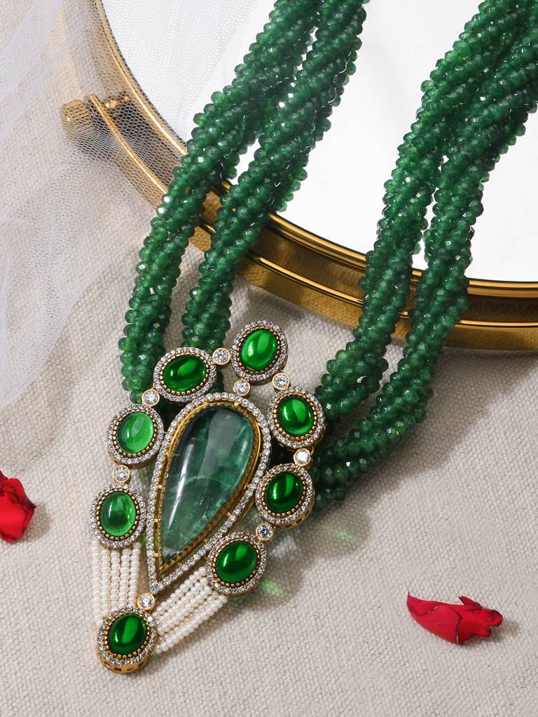 Green Beaded Necklace : JBRMR24NK14