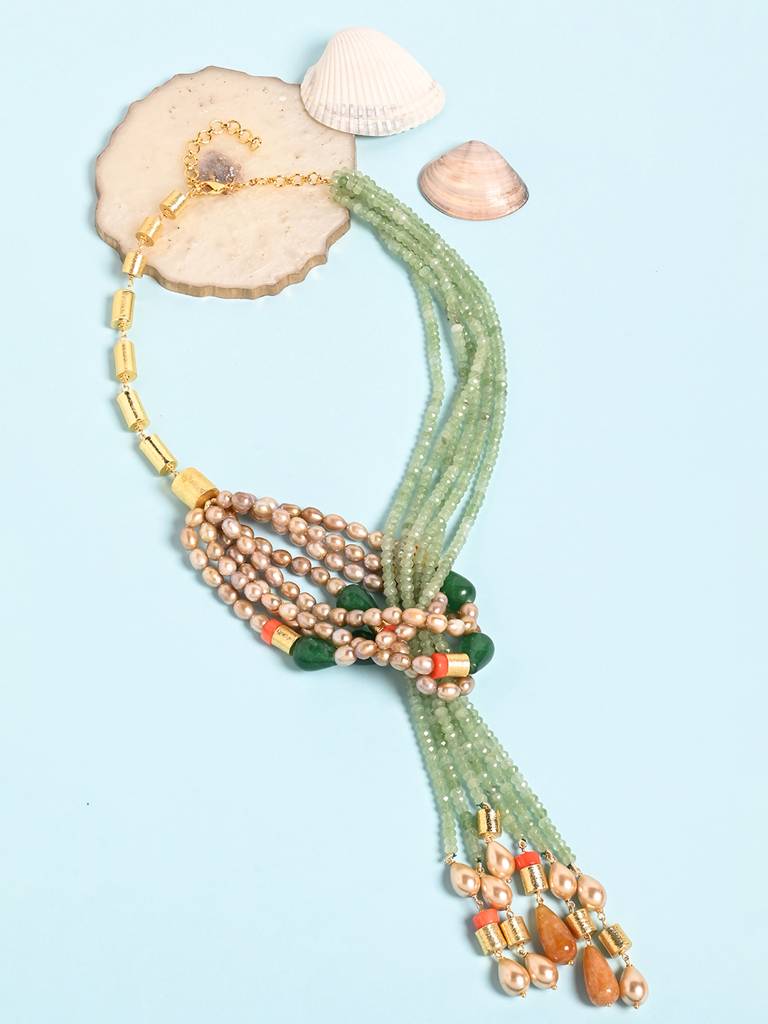 Enchanting Multi-Colour Beaded Scarf Necklace : JBRMR24NK4