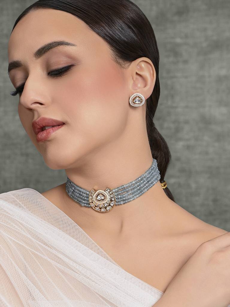 Posh Blue Choker With Earrings : JBRMR24NKS44