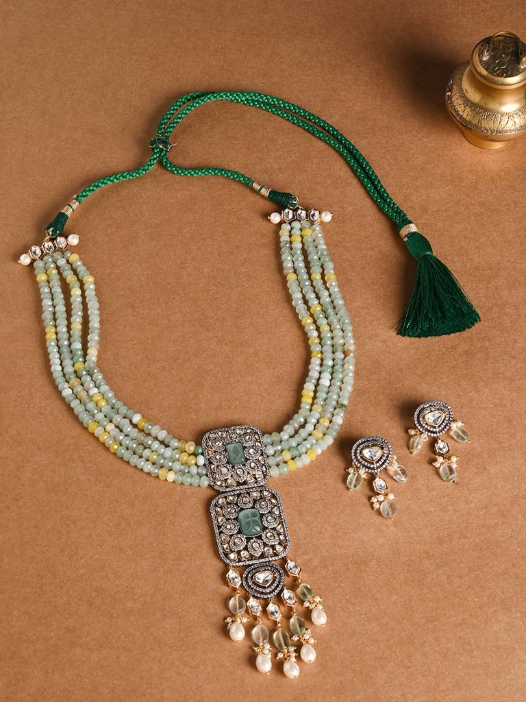Sophisticated Green Necklace With Earrings : JBRMR24NKS58