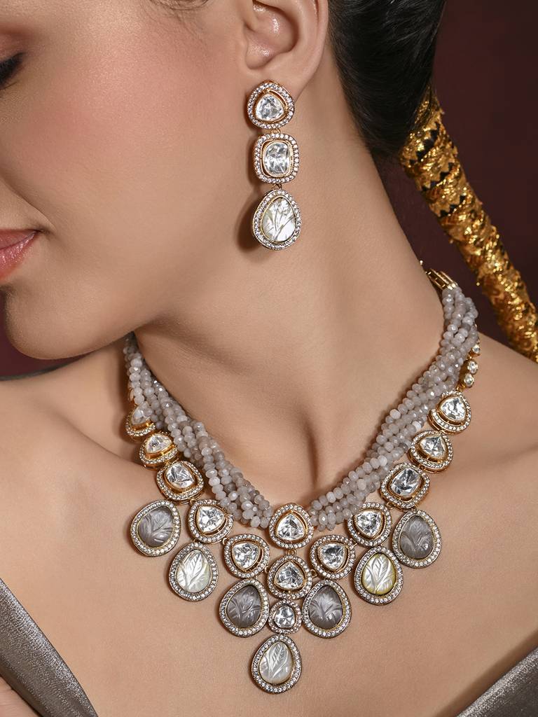 Spectacular Grey Necklace With Earrings : JBRMR24NKS80