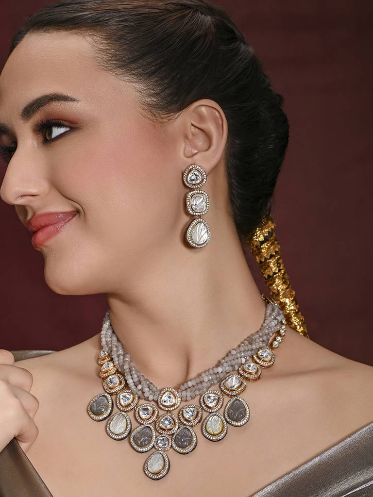 Spectacular Grey Necklace With Earrings : JBRMR24NKS80