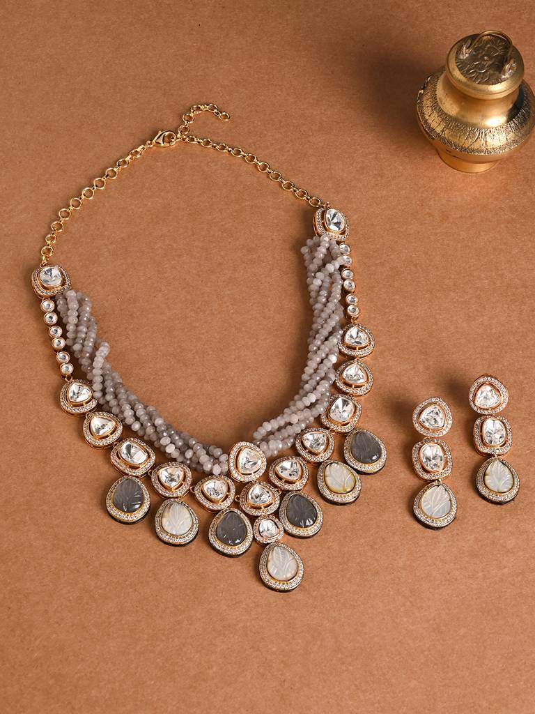 Spectacular Grey Necklace With Earrings : JBRMR24NKS80