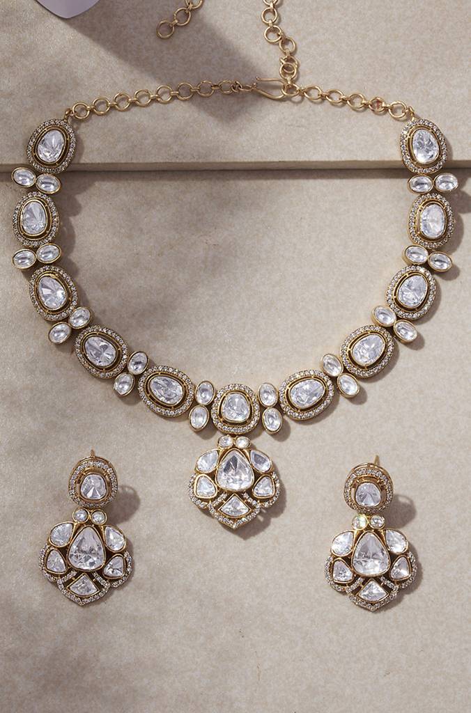 Alluring Polki Necklace Set : JBRNS7FB24