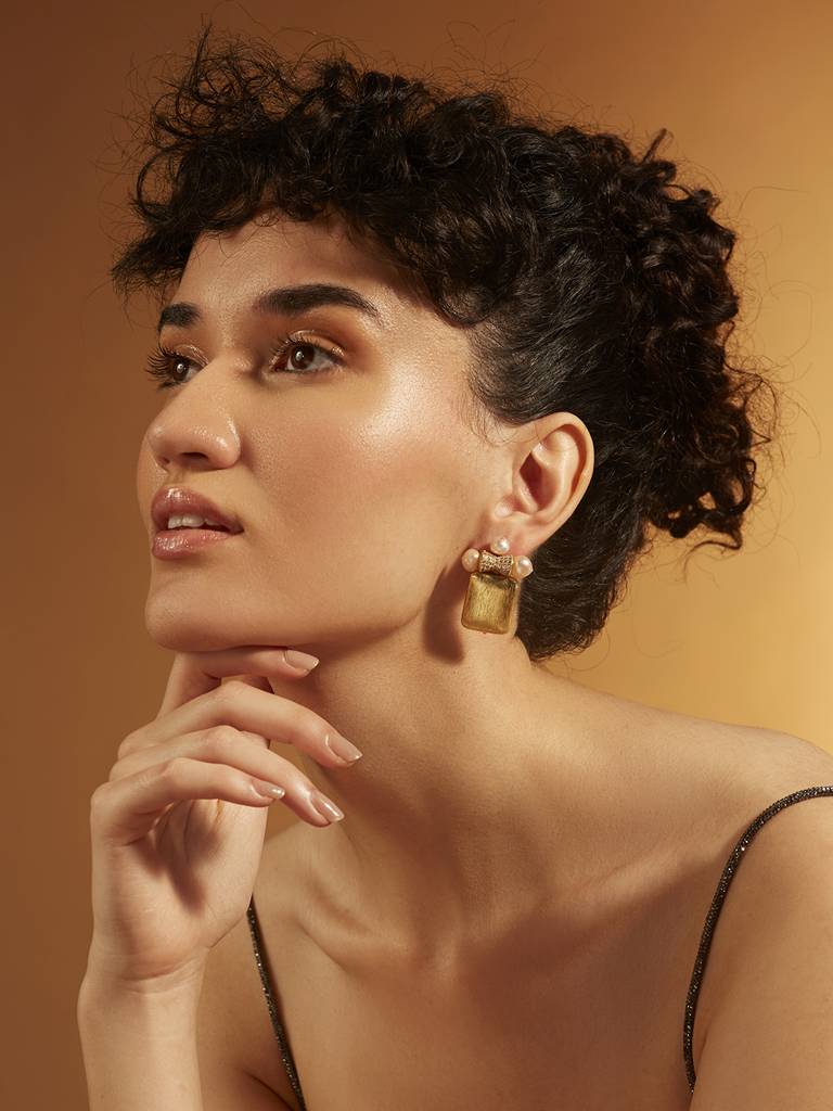 Golden Cube Stud Earrings