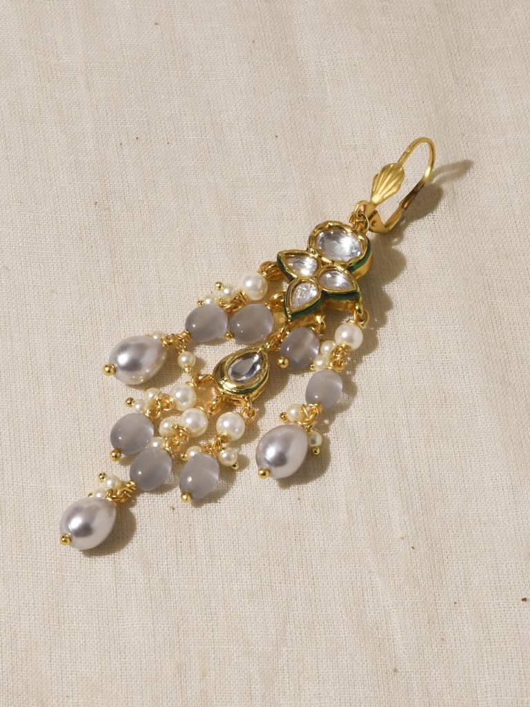White Grey Kundan Dangler Earrings : JBRPRMYER39