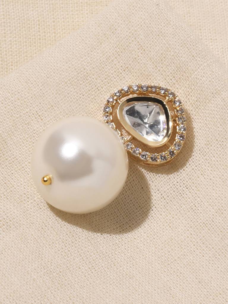 Kundan White Pearl Drop Earrings : JBRPRMYER45