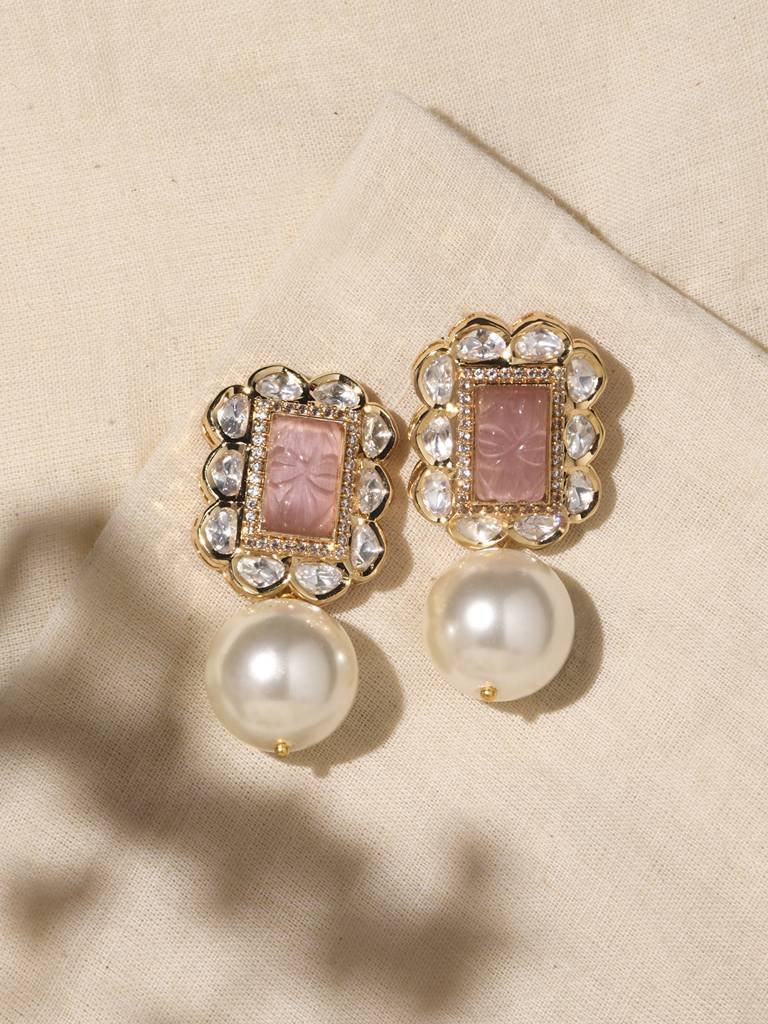Pink White Pearl Drop Earring : JBRPRMYER46