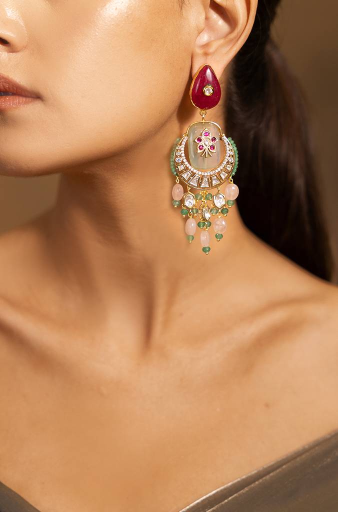 Glamorous Pink-Golden-Red Earrings : JBRSSER106