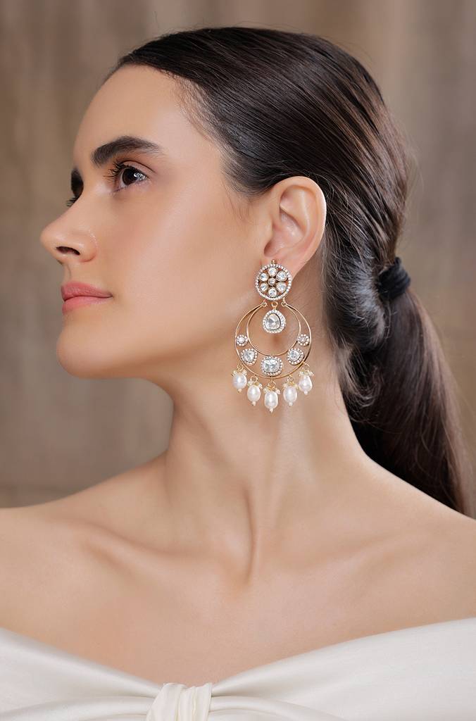 Polki-Pearl Chandbaali Earring : JBRSSER123