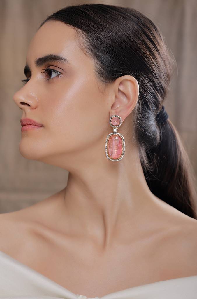 Charming Pink Colorstone Earrings : JBRSSER125