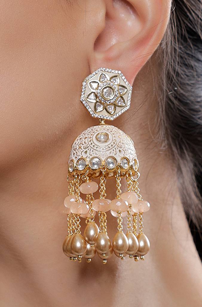 Cream Embellished Jhumka Earring : JBRSSER68