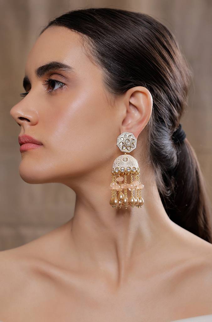 Cream Embellished Jhumka Earring : JBRSSER68