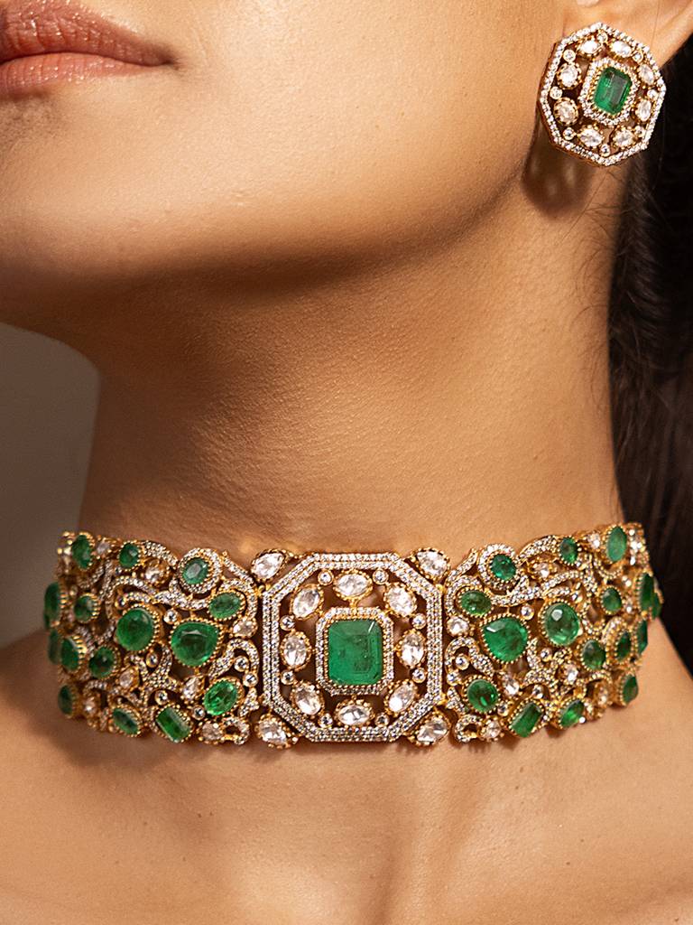 Luxe Golden-Green Necklace Set : JBRSSNK104