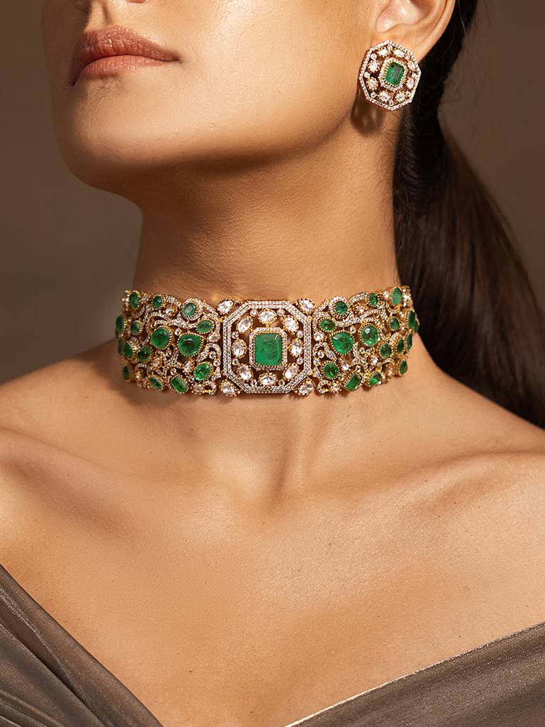Luxe Golden-Green Necklace Set : JBRSSNK104
