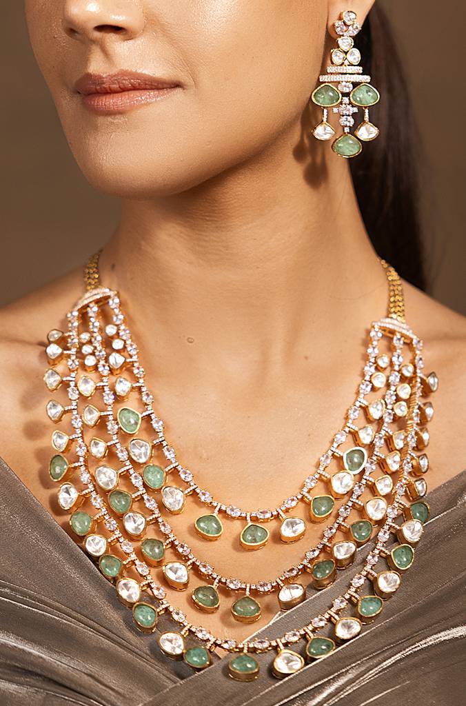 Luxe Golden-Green Necklace Set : JBRSSNK194
