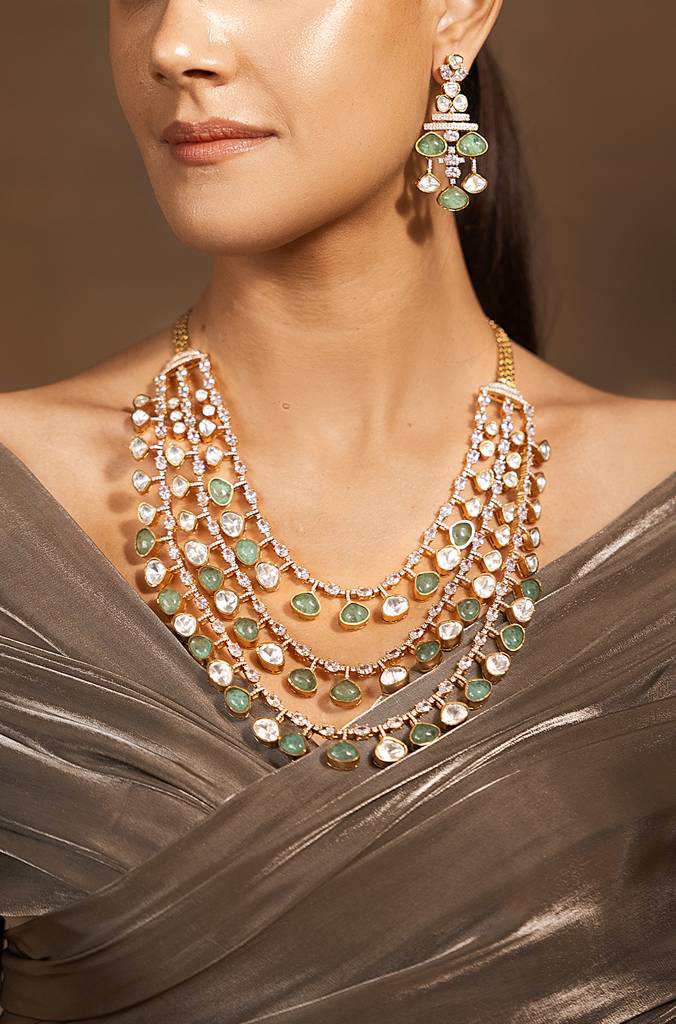 Luxe Golden-Green Necklace Set : JBRSSNK194
