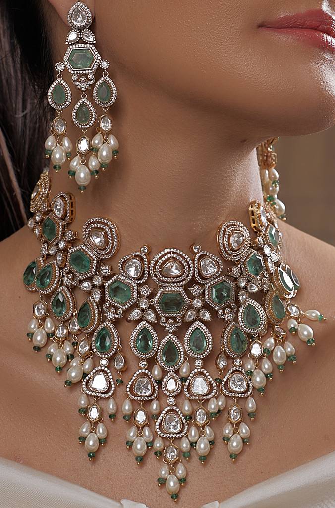 Regal Polki Pearl Green Bridal Set : JBRSSNK284
