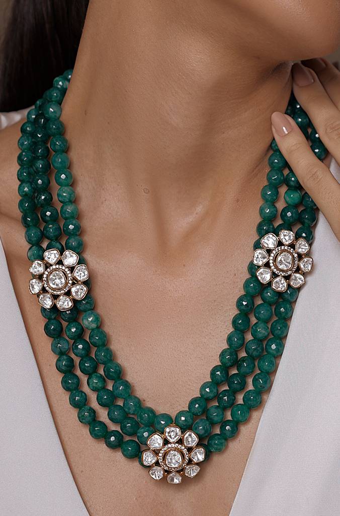 Ornate Polki Fusion Bead Necklace : JBRSSNK301