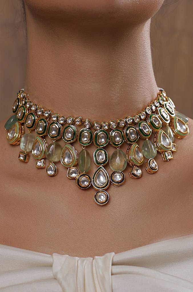Light Green Echo Fusion Choker : JBRSSNK308