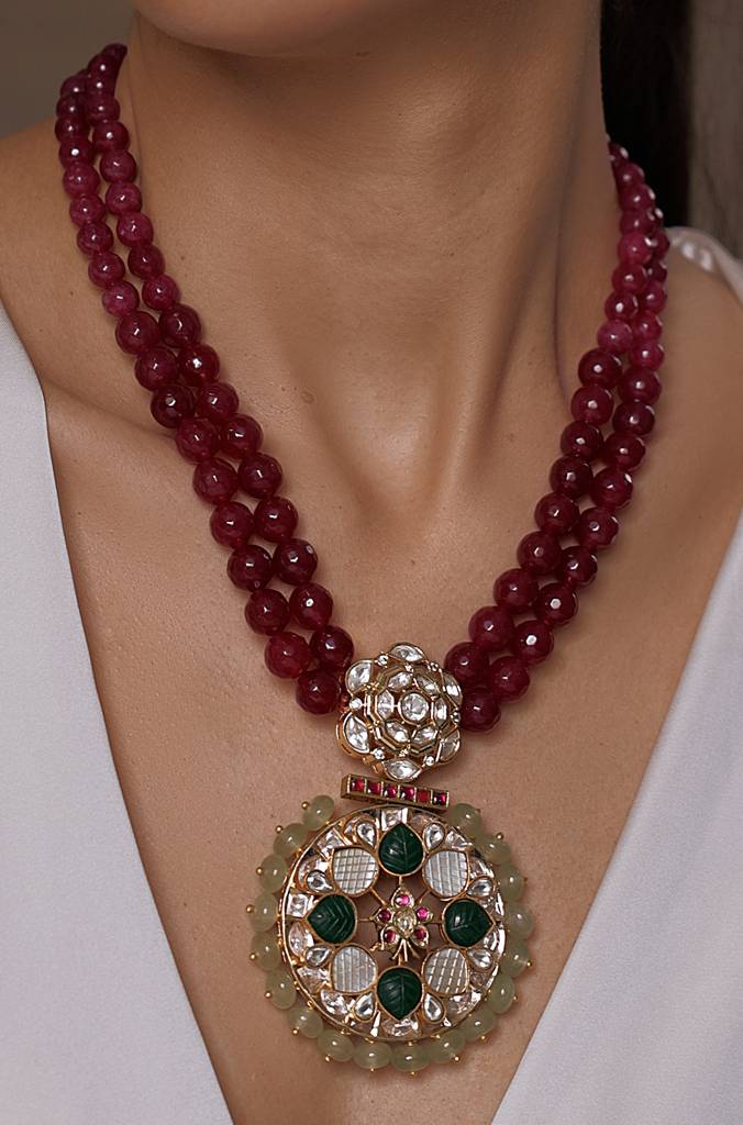 Maroon Fusion Statement Necklace : JBRSSNK318