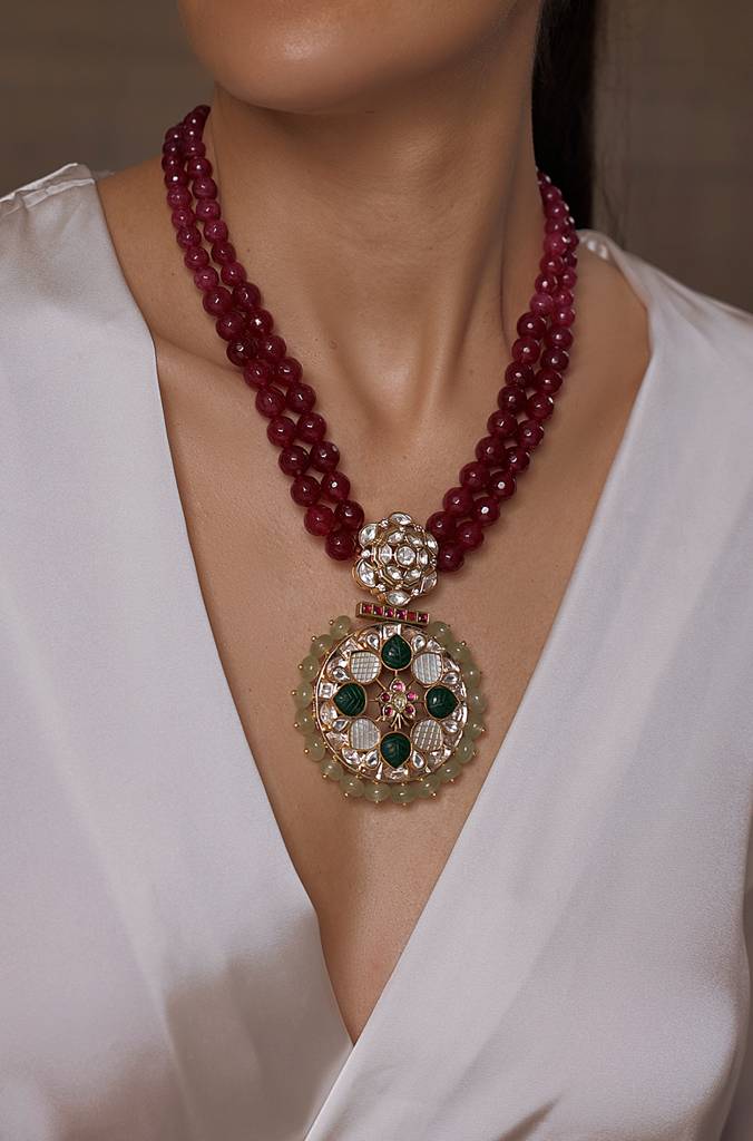 Maroon Fusion Statement Necklace : JBRSSNK318