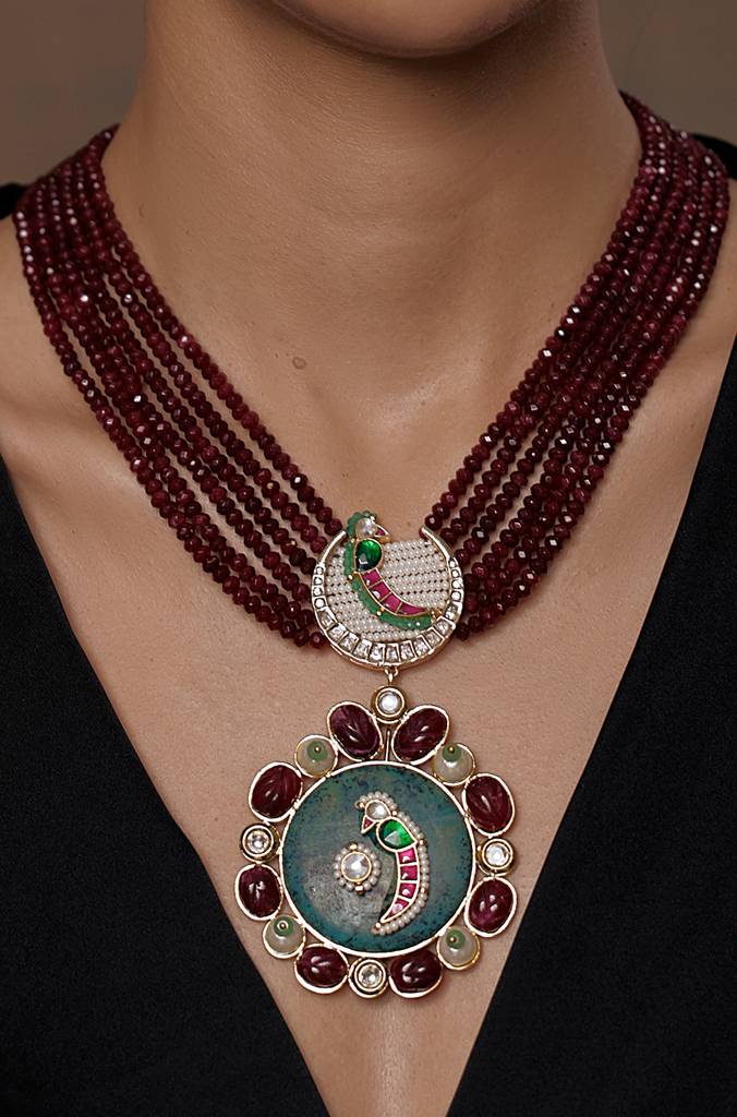 Radiant Maroon Statement Necklace : JBRSSNK325