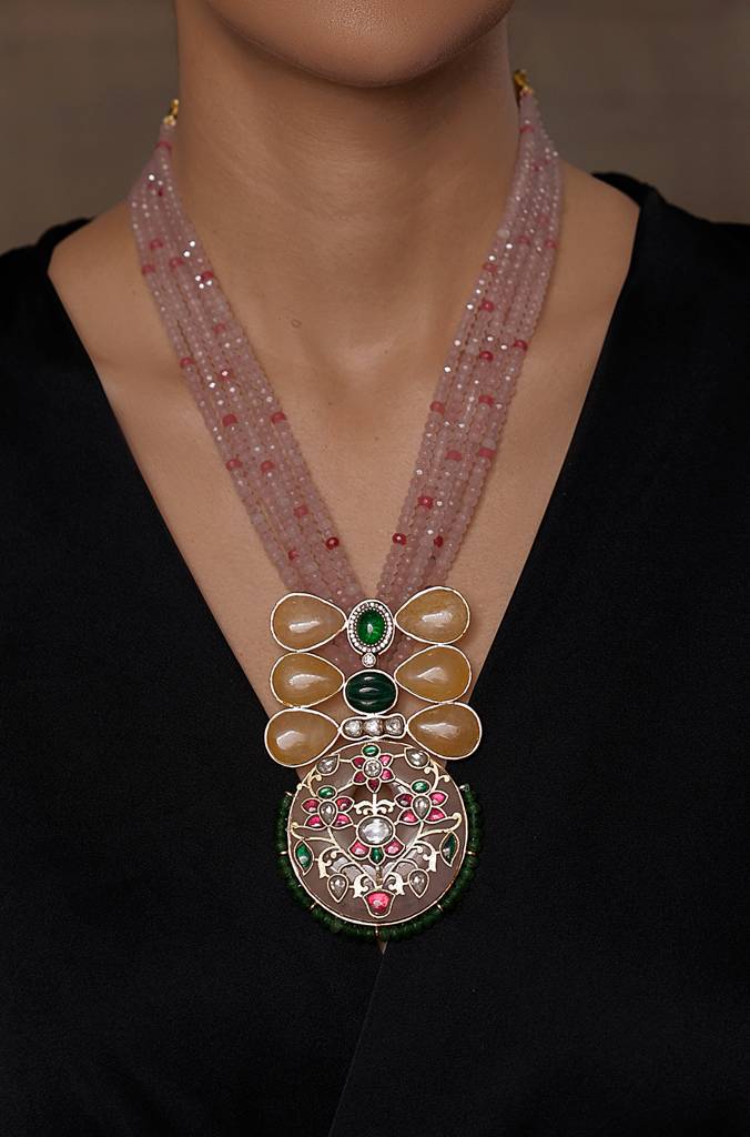 Bespoke Pink Gem Pendant Necklace : JBRSSNK328