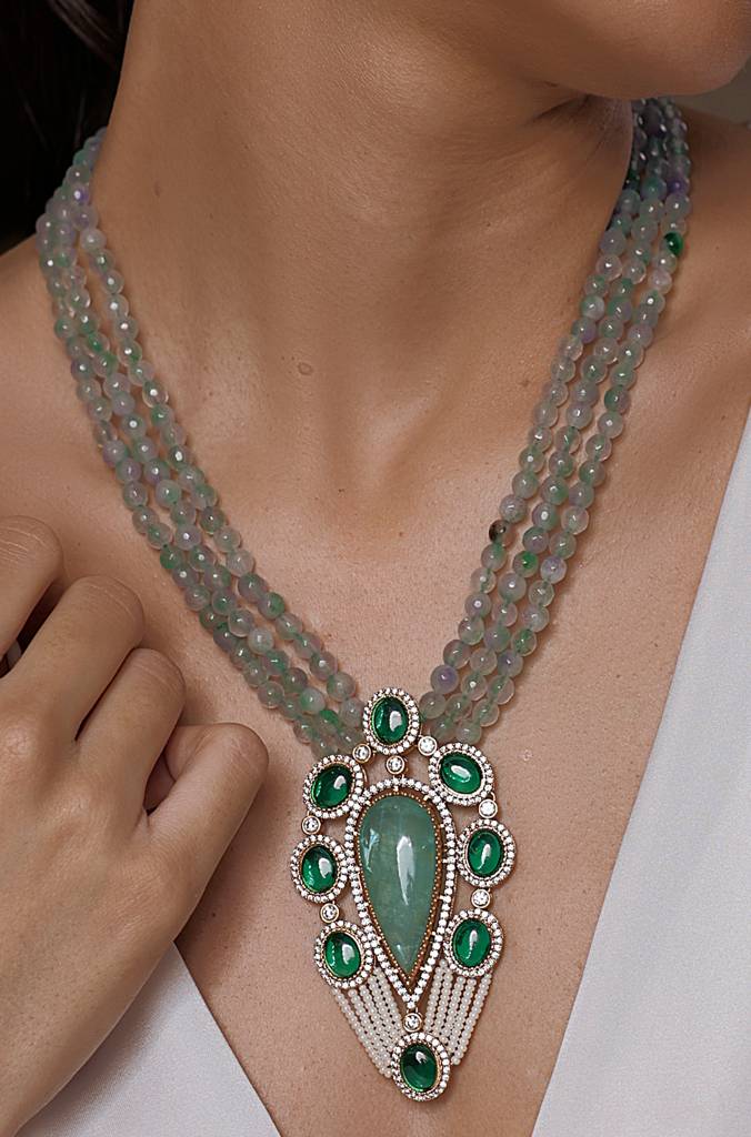 Indo-Western Necklace With Pearl Fusion : JBRSSNK331