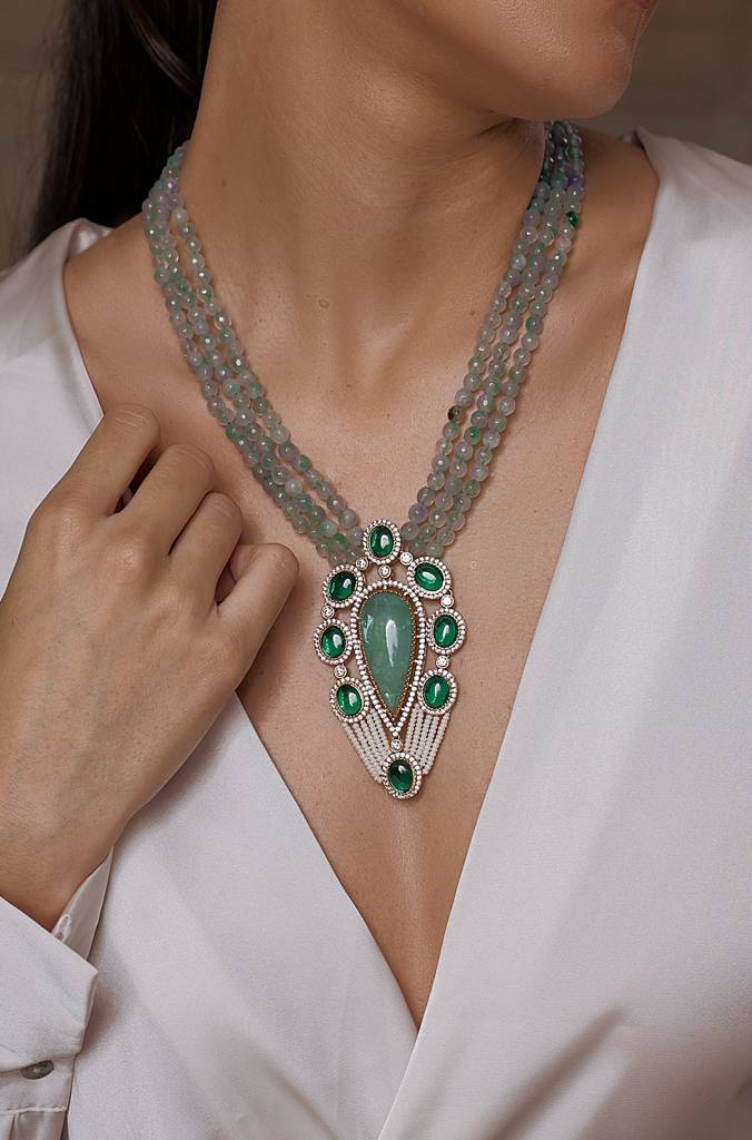 Indo-Western Necklace With Pearl Fusion : JBRSSNK331