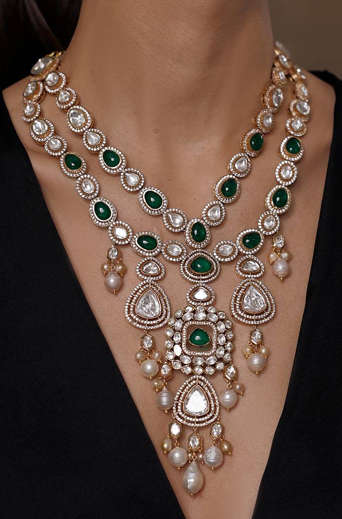 Opulent Bridal Green Gem Necklace Set : JBRSSNK334