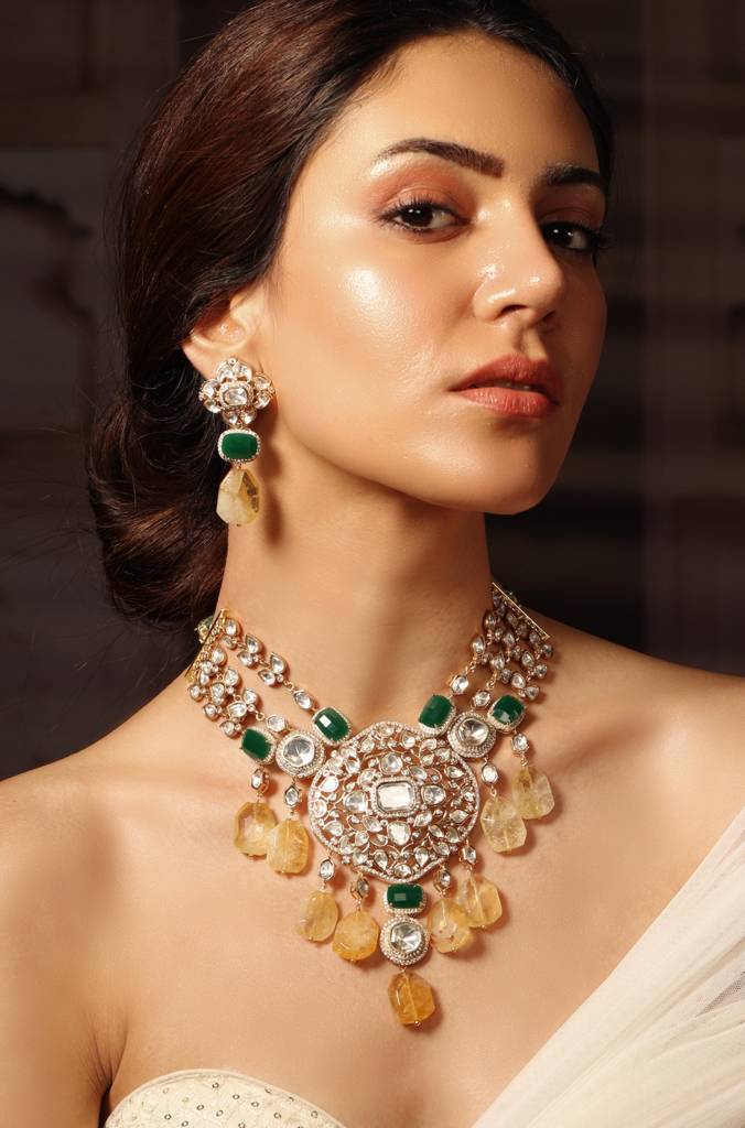 Citrine Dew Necklace Set : JBRSSNK423