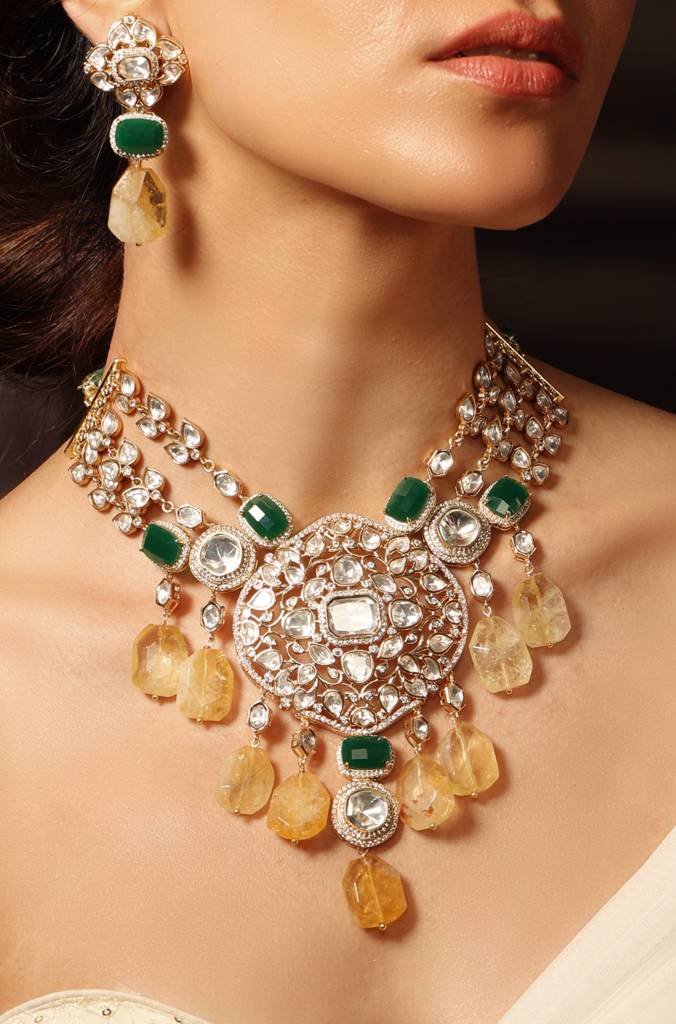 Citrine Dew Necklace Set : JBRSSNK423