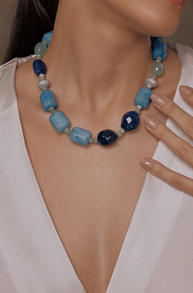 Dazzling Blue Stone Collar Necklace : JBRSSNK50