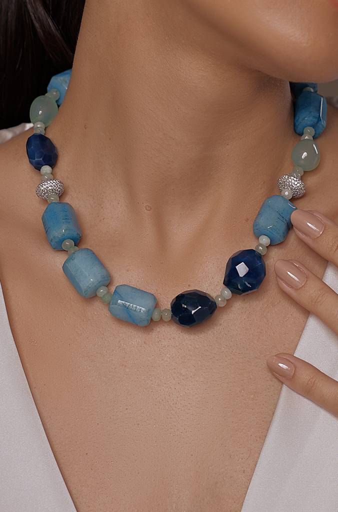 Dazzling Blue Stone Collar Necklace : JBRSSNK50