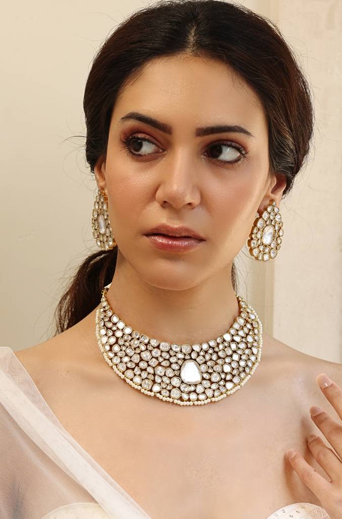 Golden Lattice Necklace Set : JBRSSNK506