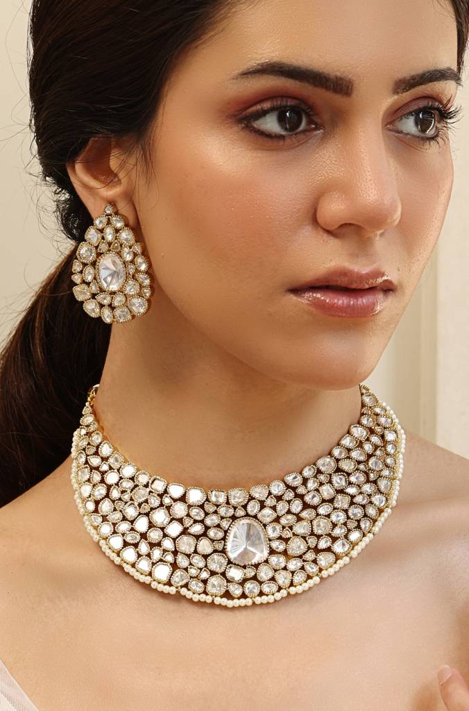Golden Lattice Necklace Set : JBRSSNK506