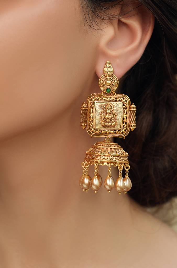 Patterned Temple Jhumkas : JBRTJSER87