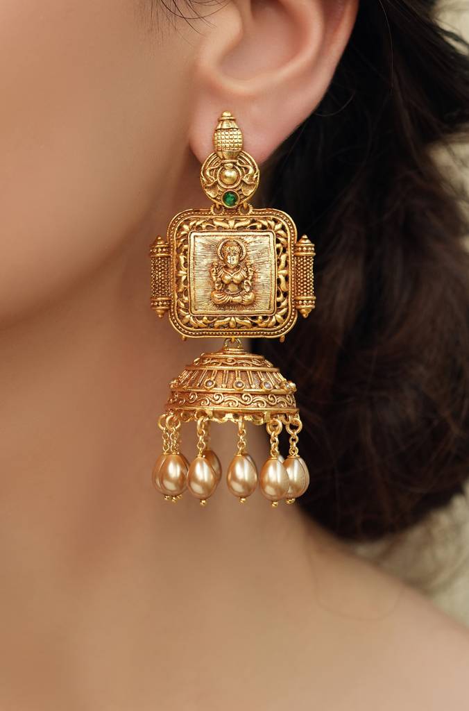 Patterned Temple Jhumkas : JBRTJSER87