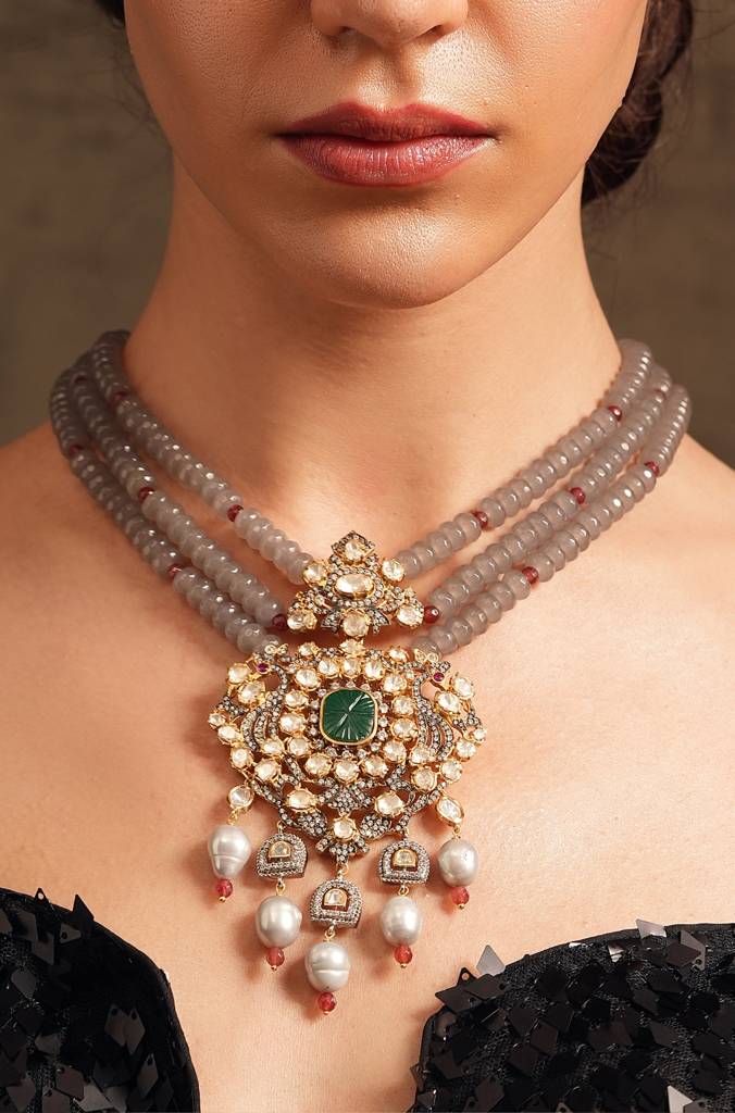 Polki Grey Elegance Necklace : JBRTJSNK29