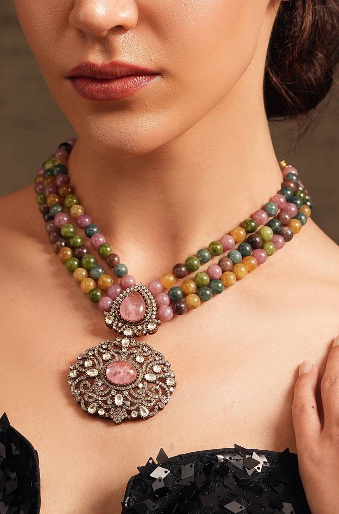 Multicolor Polki Pendant Necklace : JBRTJSNK30