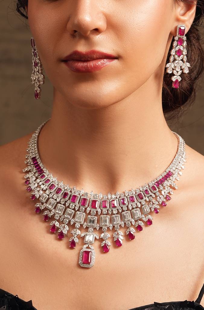 Ruby Diamond Necklace Set : JBRTJSNKS13