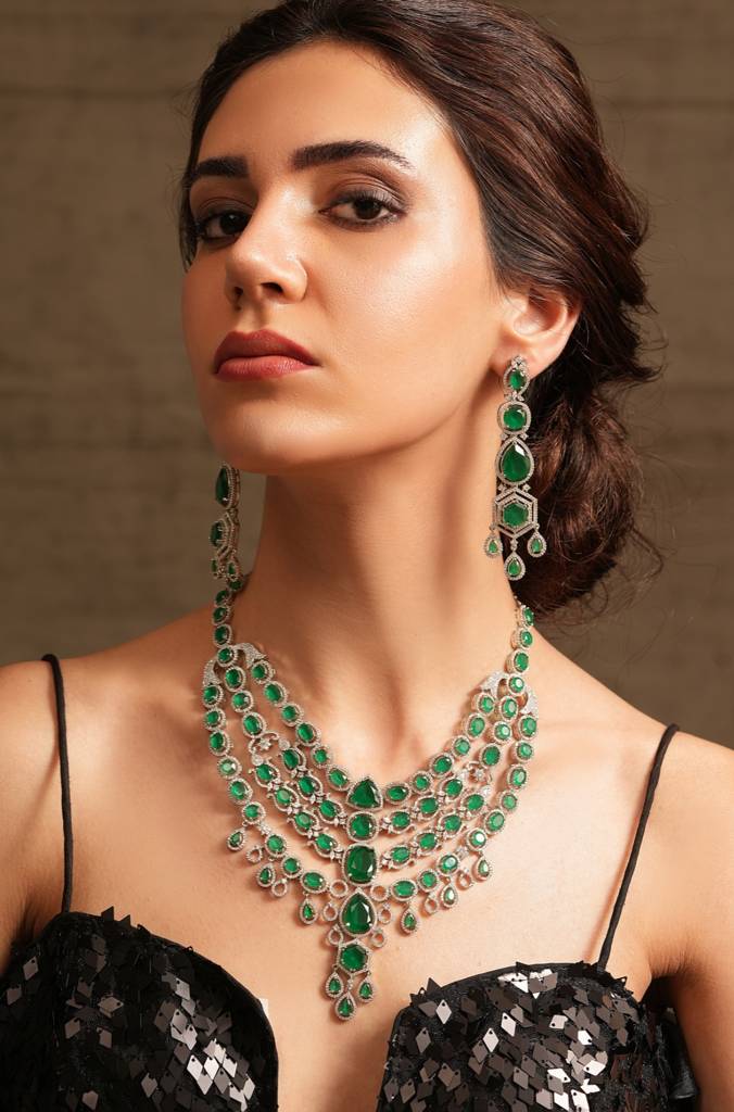 Victorian Emerald Diamond Necklace Set : JBRTJSNKS17