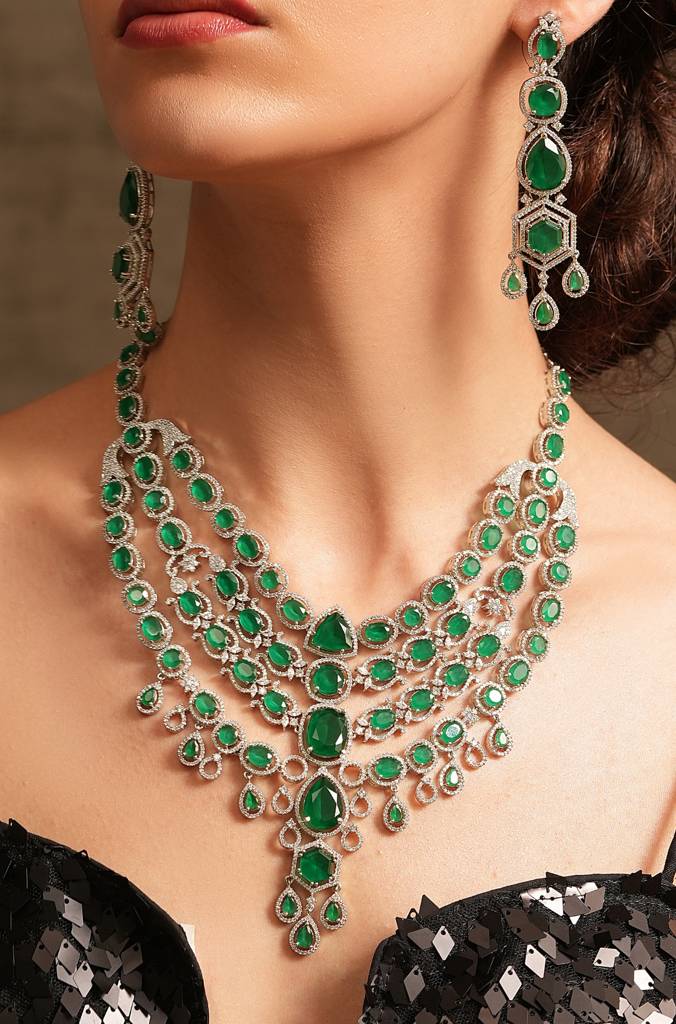 Victorian Emerald Diamond Necklace Set : JBRTJSNKS17
