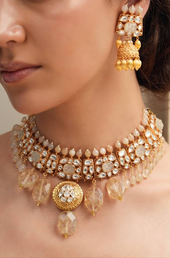 Carved Stone Necklace Set : JBRTJSNKS38