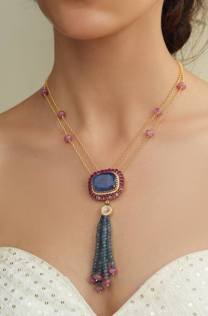 Azure Blue Tassel Necklace Set : JBRTJSNKS52