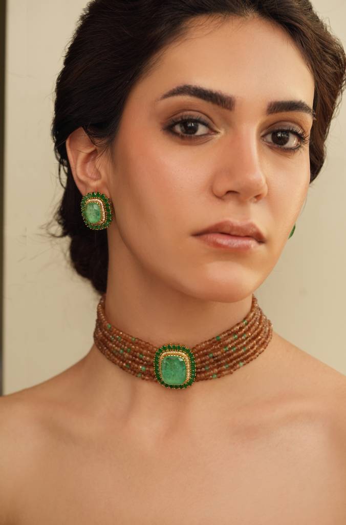 Rust & Green Collar Choker Set : JBRTJSNKS54